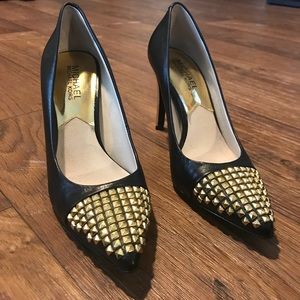 Michael Kors Black Gold Studded Toe Heels